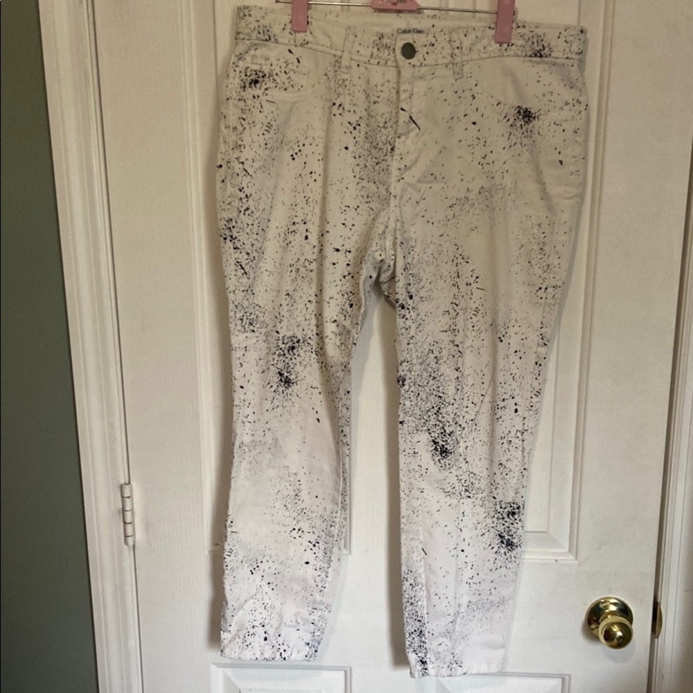 Calvin Klein Splatter Print White Jeans